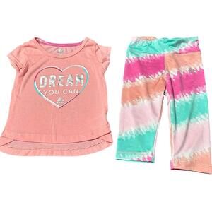 RBX Activewear Set Toddler Girl Size 2T Tie Dye Leggings Dream Pink Heart GUC